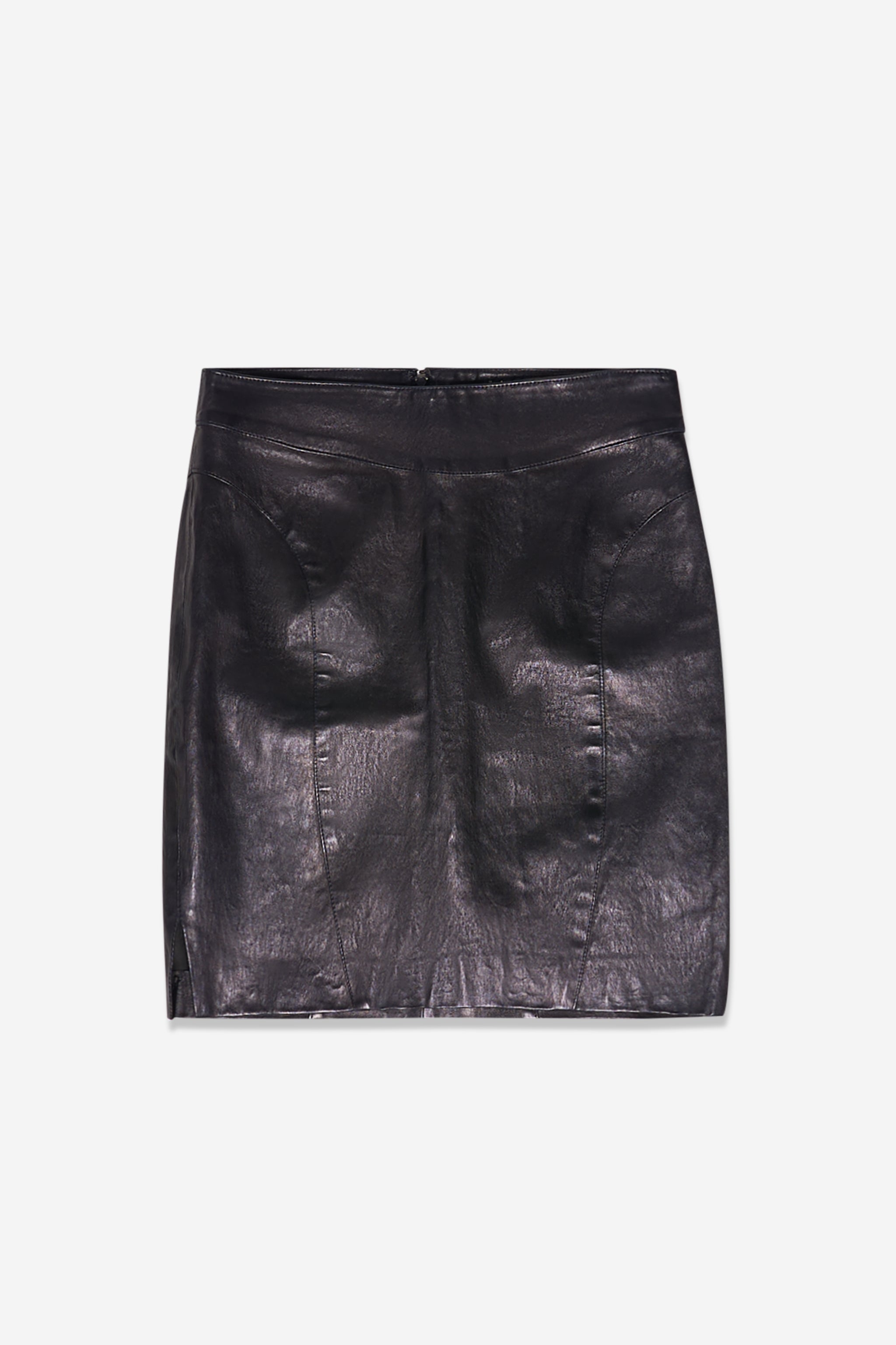 Shiny black leather skirt