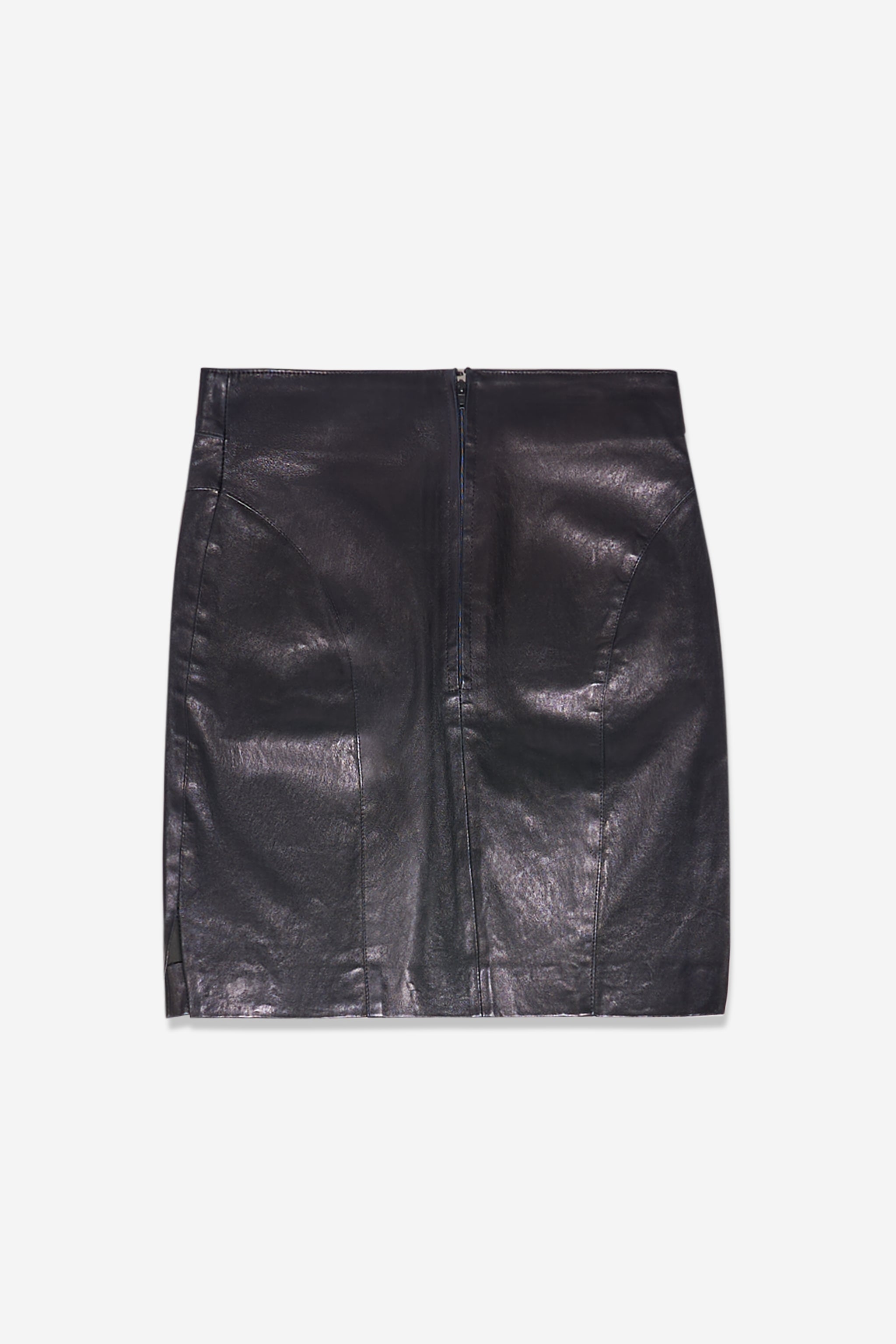 Shiny black leather skirt